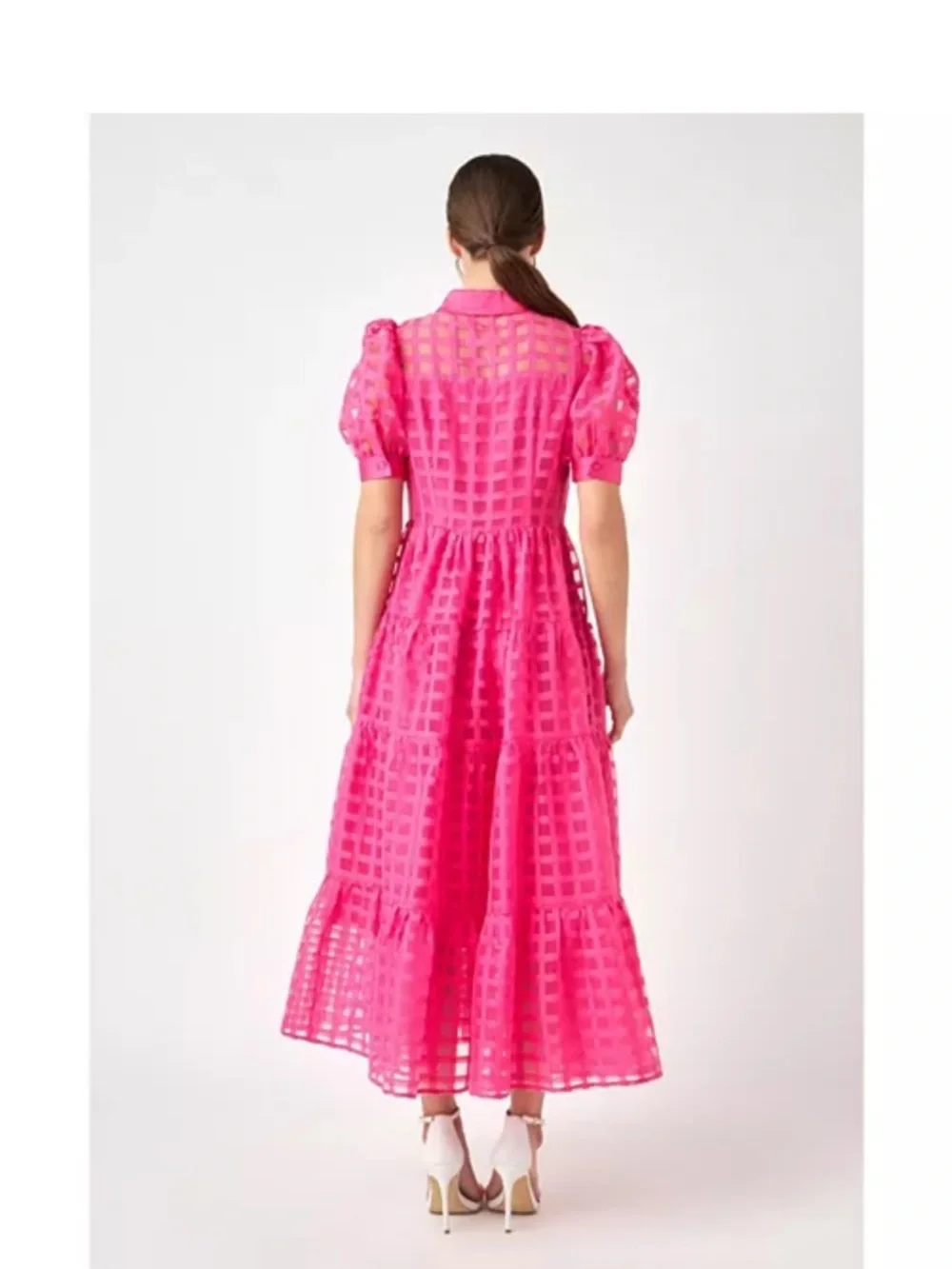 NWOT English Factory Hot Pink Puff-Sleeve Maxi Dress - Picture 2 of 5